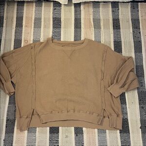 Waffle Knit Crewneck Top in Tan